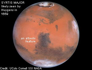  View of global Mars showing the albedo feature known as Syrtis Major