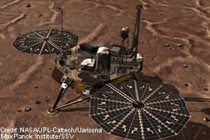 Phoenix lander on Mars showing its solar panels  